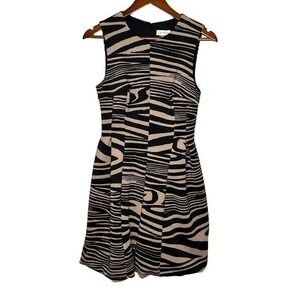 Calvin Klein zebra swirl animal print scuba material fit flare A-line dress sz 4